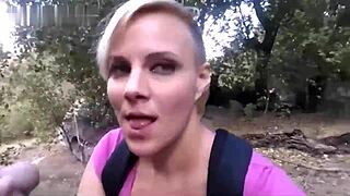 sucking big cock in public park with dirty blonde babe 😏