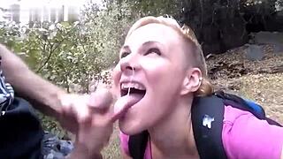 sucking big cock in public park with dirty blonde babe 😏