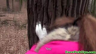 Young euro babe gets creampied outdoors after intense blowjob