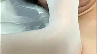 chinese asian footjob in hangzhou with white stockings and training