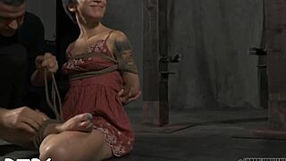 Gagged beauty with clamped nipples endures rough choking and sucking. She gets wild from intense fucking and gagging on cock.