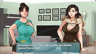 Big breasts maid gives sneaky handjob during house chores.