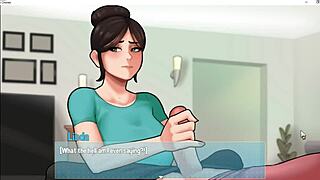 Big breasts maid gives sneaky handjob during house chores.