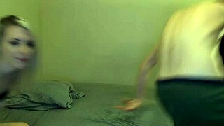 Teen blonde girlfriend gives friend intense blowjob and facial cumshot