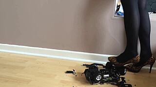 Toy Car Gets Crushed Under High Heels In Garage With Shoes And Toys