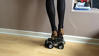 Toy Car Gets Crushed Under High Heels In Garage With Shoes And Toys