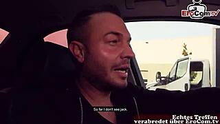 real car hookup with a german blonde slut picking up a guy for fun