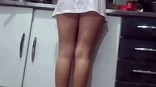Secretly filmed my stepmom cooking without panties at home
