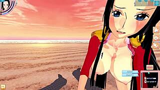 In this onepiece game, boa hancock takes male pov in 3d hentai anime koikatsu video