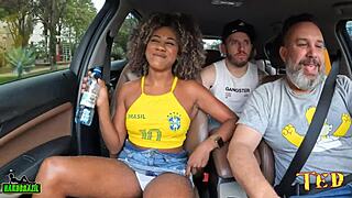 yo, check thais gomes, mulata carioca, sucking tits on the street during a ride
