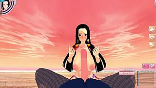 In this onepiece game, boa hancock takes male pov in 3d hentai anime koikatsu video