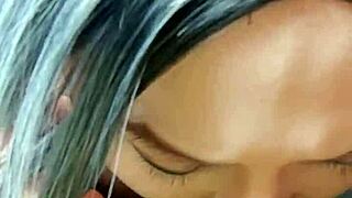 Asian ladyboy deepthroats big black cock