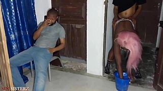 Chubby ebony wife gets fucked by husband while cheating on him
