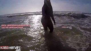 Kriss Hotwife Flashes Topless in Public Beach Walk