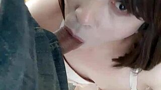A crossdresser receives oral sex from an elderly lady boy