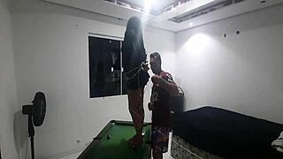 Muscular Indian ties petite Miia Thalia in cabin for outdoor party blowjob and pussy fucking.