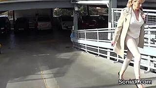 Unfaithful british mature lady sonia flashes her huge tits