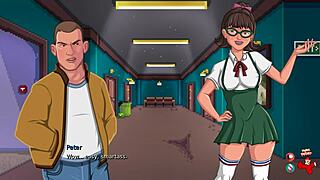 In the world of Lustworth Academy, a teen 18+ milf with big ass experiences cumshot, anal, blowjob, and assfucking in a cartoon game.