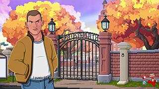 In the world of Lustworth Academy, a teen 18+ milf with big ass experiences cumshot, anal, blowjob, and assfucking in a cartoon game.