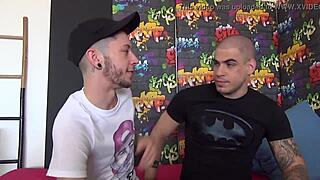 Young French twink Xavier submits to handsome Greek's monster cock on webcam