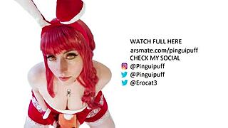 Makima sucks deepthroat as christmas gift, teasing redhead cosplay