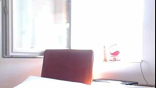 Asian teen masturbates with toys in black stockings and panties to orgasm