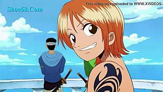 nami takes on two boys in hentai