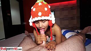 Lily Koh skinny European teen gives her client blowjob to satisfy