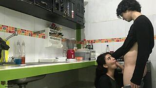 latina sucks cock deeply while avoiding quick creampie in homemade scene part 3