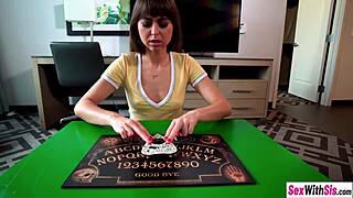 Stepsiblings play ouija board and enjoy hardcore sex with blowjob, ass, and big cock!