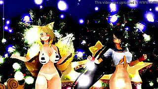 Half-naked girls dance and sing in anime style