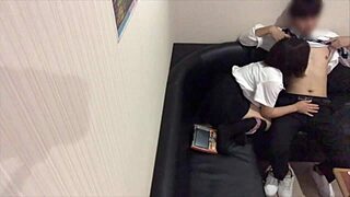 Asian high school couple fucks in karaoke shop