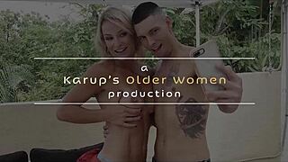 Busty mature Melissa Johnson fucks in barrel outdoors