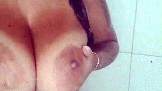 bruna paz shows big tits in shower bath