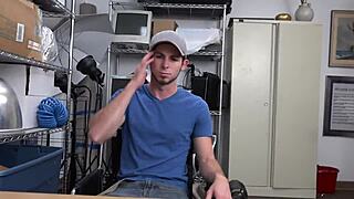 gay jock's tight hole drilled by director's big black cock at work