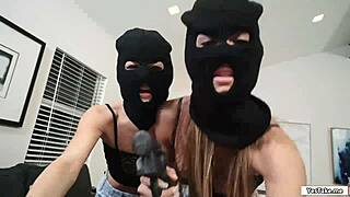 Hot Chick Robbers Sharing One Huge Cock, Oh My God!