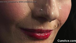 horny doll swallows all jizz from blowbang facial