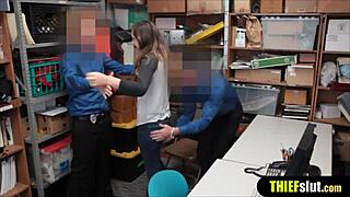 Thief girl stranger Fucked hard by her policemen in underwear intercourse group while rubbing boobs