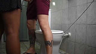 brazilian teen gets gangbanged by friend's husband in bathroom. interracial amateurs join the banging.