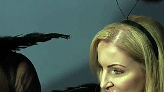 Two men having sex with two femdoms and wearing cosplay costumes in a threesome