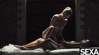 Black Beauty and Sexy Blonde Oil Up for Lesbian Fun