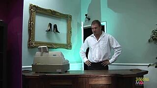 Cashier Moans During Threesome Blowjob And Pussy Licking With Customers