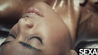 Black Beauty and Sexy Blonde Oil Up for Lesbian Fun