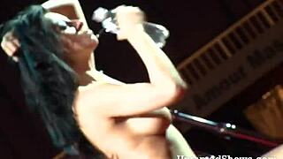 naughty brunette dances and rips off her clothes for you