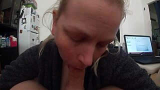 Blonde MILF gives a deaf blowjob in real homemade video on new years