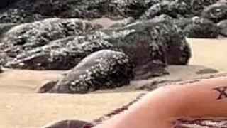 Drawing hot bikini woman on beach while jerking off