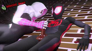 i see spider gwen getting blowjob handjob and creampie against wall