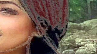 Drawing hot bikini woman on beach while jerking off