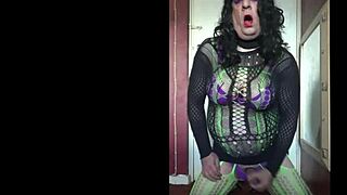 shy sissy crossdresser cums on floor after self-pleasure?