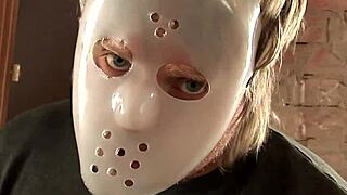 One Guy Receives Blowjobs from Four Masked Blondes and Brunettes